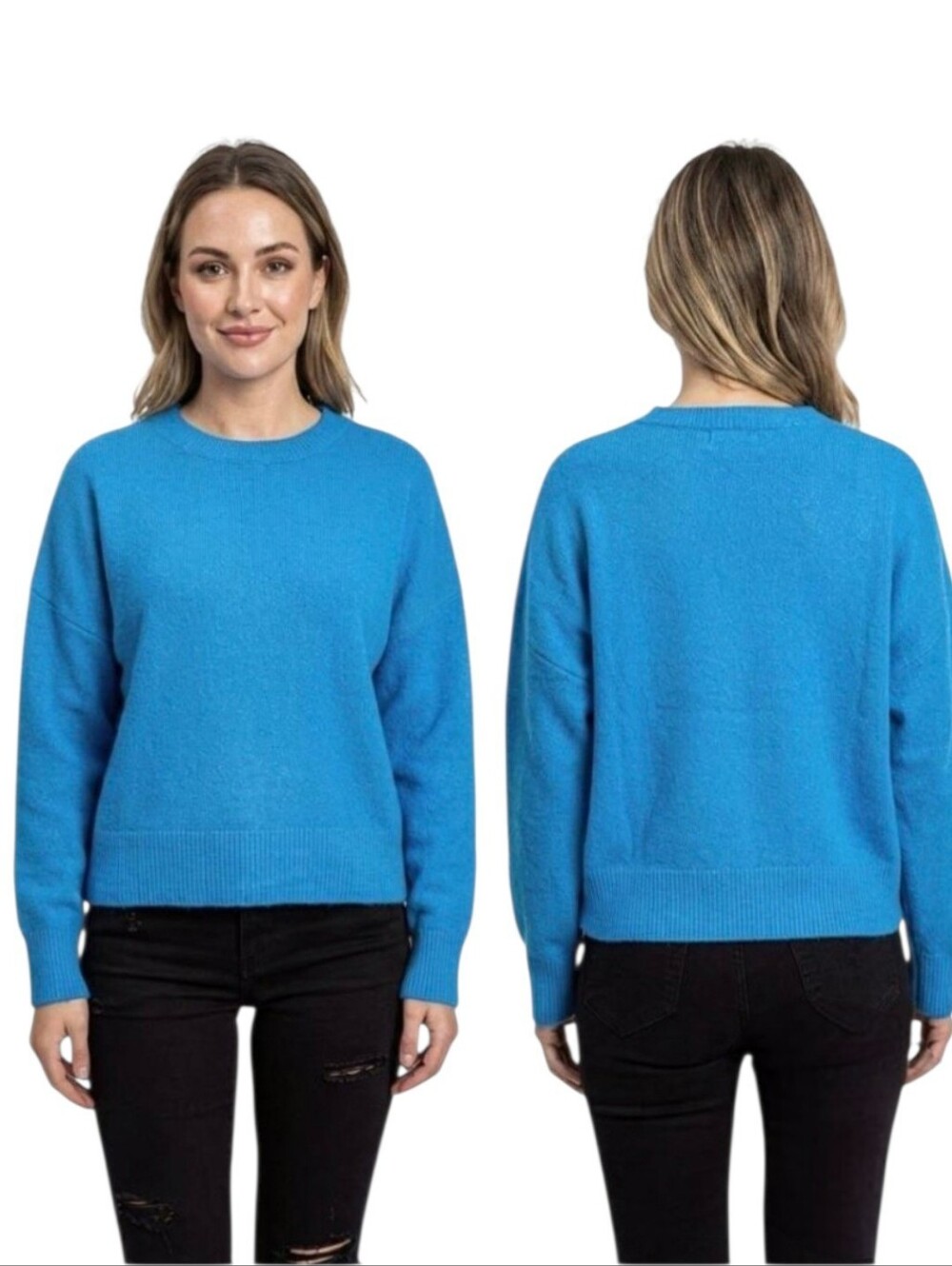 Zara Women's Calipso Blue Oversized Soft-Touch Wool Blend Knit Sweater